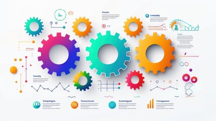 Five gears Infographic business chart colorful white background. AI generated image