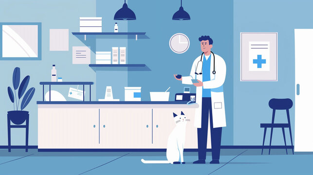 Veterinarian and cat in veterinary clinic