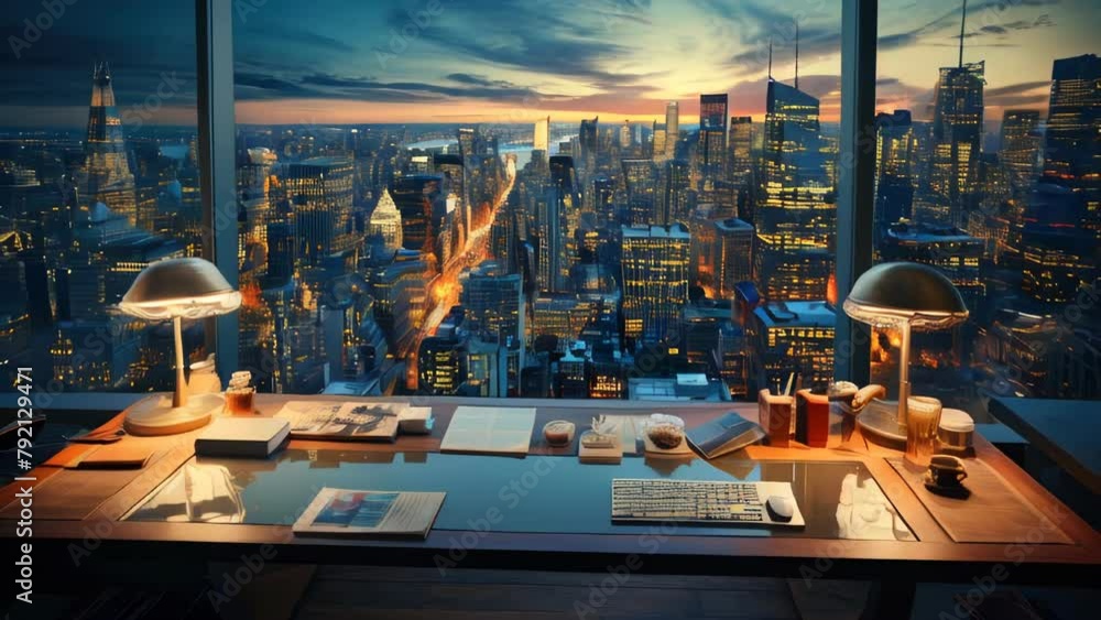 Poster workplace for business meeting and analytics data and graphs charts in a large modern digital compan
