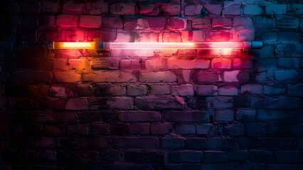 Urban Elegance: Neonlit Brick Wall with a Grunge Glow. Concept Cityscape, Urban Decor, Night Photography