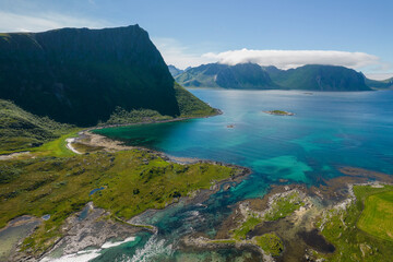 Fototapeta na wymiar Lofoten Islands Norwegian Archipelago Aerial Photo