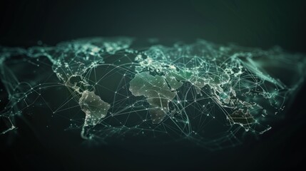 Futuristic digitally connection world map in wireframe style. AI generated image - Powered by Adobe