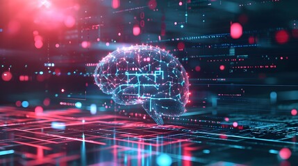  brain connected to the motherboard, abstract future technology concept illustration