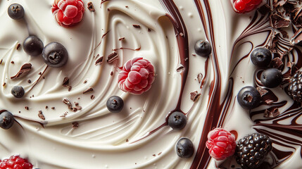 Close-up of chocolate with raspberries and different berries