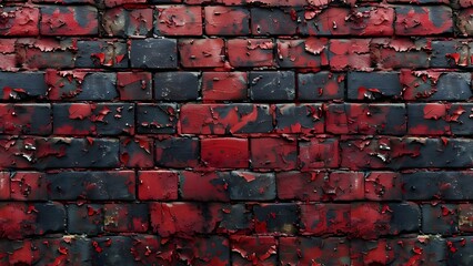 Vintage grunge effect on panoramic background of old dark red brick wall texture. Concept Vintage Photography, Grunge Style, Panoramic Background, Old Brick Wall Texture