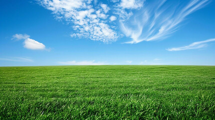 Fototapeta premium A field with a blue sky and clouds