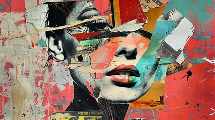 Colorful collage poster with a woman's face