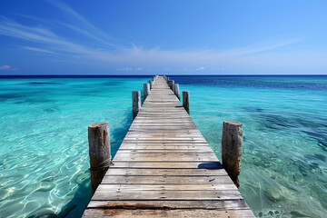 Wooden jetty stretching into the clear waters of the ocean - Powered by Adobe