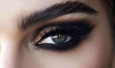 Obraz premium Close up of a woman's eye with evening makeup