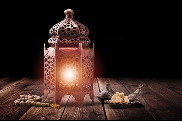 Ramadan Muslim lantern with bright light