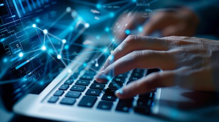 Communication network concept, businessman typing on tablet with overlay glowing many applications overlay in background, business digital and business growth and development concept, network digital 