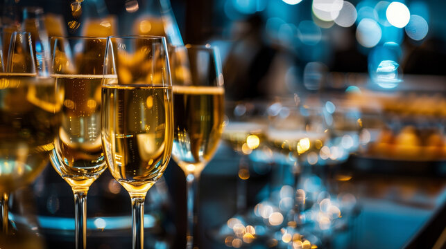 Glasses of champagne on a beautiful blurred festive background