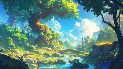 Obraz premium Illustrating a stunning forest scene with 2ds