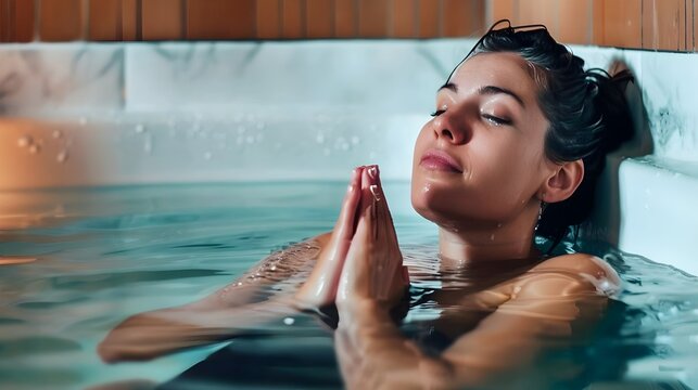 Woman Taking A Cold Plunge At A Recovery Room (Generative AI)