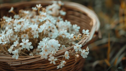Basket Filled With White Flowers on Table