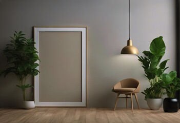 plant stool wall illustration floor photo frame render Mock 3D - obrazy, fototapety, plakaty