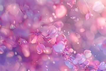 Fototapeta na wymiar Cute anime style, blurred background of falling petals, pastel colors, pink and purple hues Generative AI