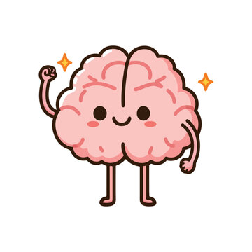 cute healthy brain cartoon character kawaii vector illustration template design