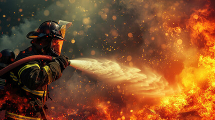 Firefighters are on duty to extinguish water while spraying water