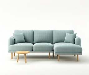 Fototapeta premium Blue Couch With Pillows and Table