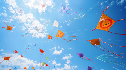 A bunch of kites that are flying in the sky - Powered by Adobe