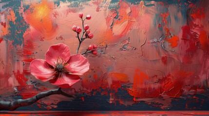 Obraz na płótnie Canvas Pink Flowers on Red Background