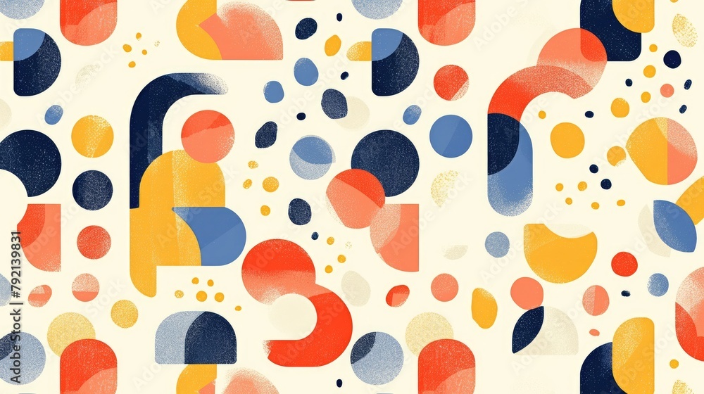 Poster discover an intriguing pattern with abstract shapes layered on a spotted background in 2d format
