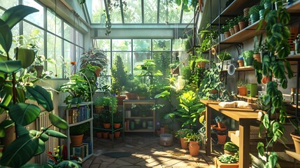 Interior view of a shed used for residential plantkeeping
