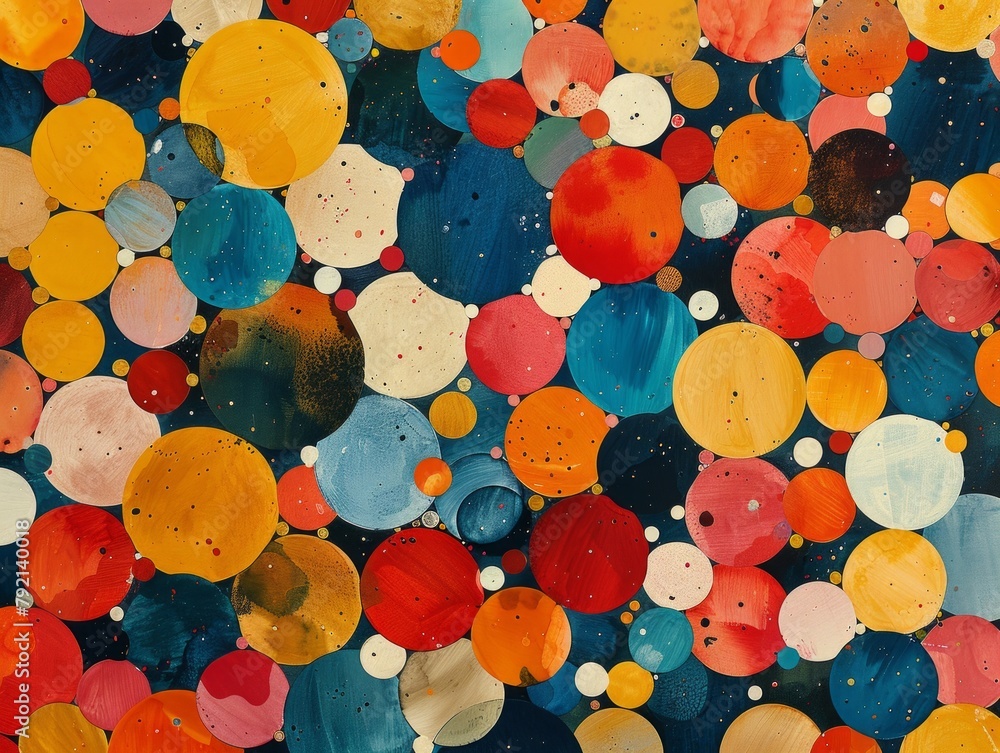 Poster a vibrant painting filled with a plethora of different colors and unique shapes, creating a mesmeriz