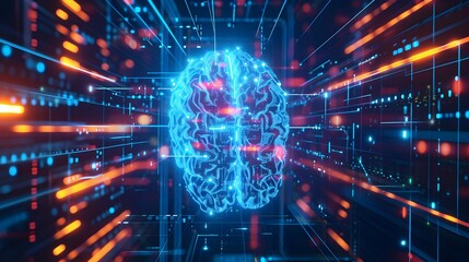 brain connected to the motherboard, abstract future technology concept illustration