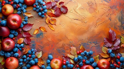 Still Life With Apples, Leaves, and Berries