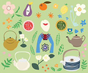 Teapot with Flower Pattern Postcard Vector