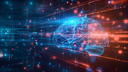  brain connected to the motherboard, abstract future technology concept illustration