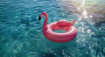 Pink Flamingo Floating in Pool