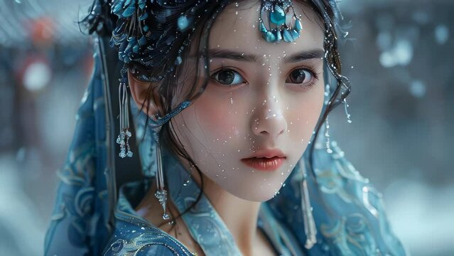 Banner Video Template for Social Media or Educational Purposes of Chinese Beautiful Woman in Hanfu Costume Background