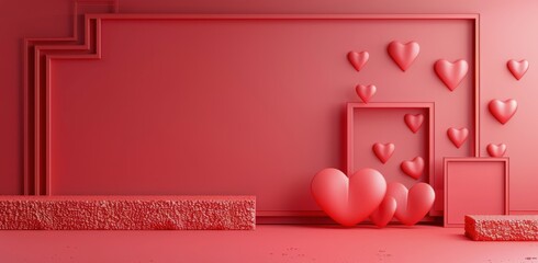 Pink Room With Hearts on Wall - obrazy, fototapety, plakaty