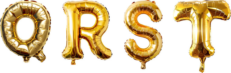 Obraz na płótnie Canvas Realistic set of golden balloon letters Q R S T, isolated on a transparent background. PNG