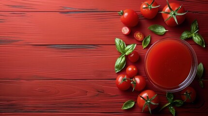 Glass of Tomato Juice Surrounded by Tomatoes
