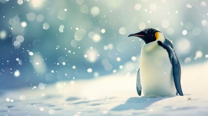 PORTRAIT of a beautiful penguin in the snow in its habitat with blurred background in high resolution and high quality hd