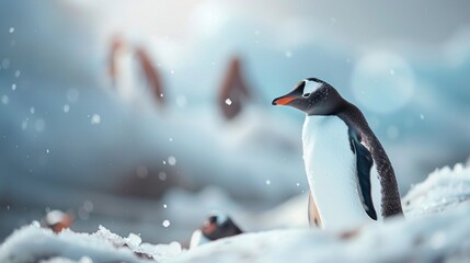 PORTRAIT of a beautiful penguin in the snow in its habitat with blurred background in high resolution and high quality. CONCEPT ANIMALS,ANTARCTIC