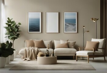 modern beige render interior 3d home poster frame style Mock Scandinavian