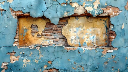 Empty ancient brick wall with hole urban grunge exterior no people. Concept Urban Decay, Architecture, Historical, Textures, Abandoned Buildings