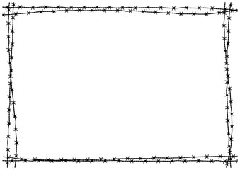 有刺鉄線（バーブドワイヤー）シルエットベクターフレーム背景