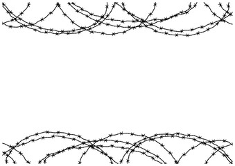 有刺鉄線（バーブドワイヤー）シルエットベクターフレーム背景