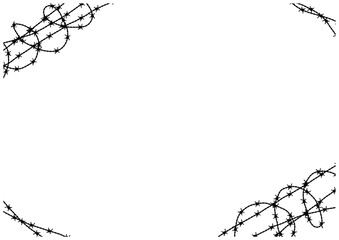 有刺鉄線（バーブドワイヤー）シルエットベクターフレーム背景