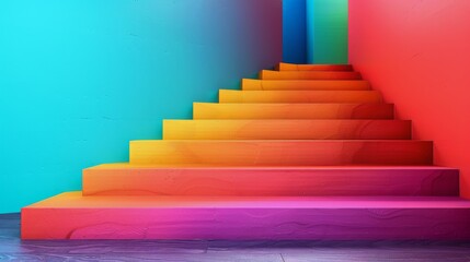 Colorful Stairs Leading to Blue Wall