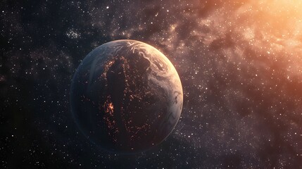 Obraz na płótnie Canvas Breathtaking View of Exoplanet in Distant Galaxy Amidst Cosmic Nebula and Twinkling Stars