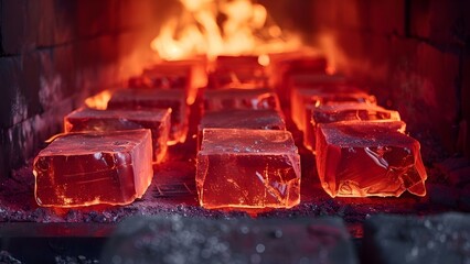Infrared Image of Red-Hot Bricks in a Kiln During Firing Process. Concept Infrared Photography, Kiln Firing, Red-Hot Bricks, Heat Visualization, Industrial Processes