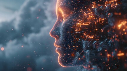  brain connected to the motherboard, abstract future technology concept illustration