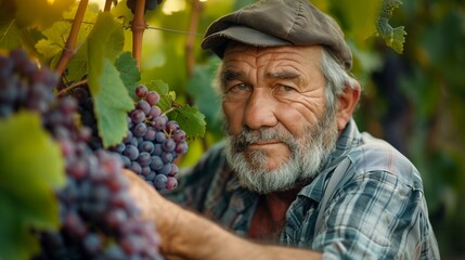 An elderly Moldovan man, an ethnic Romanian in a vineyard. Agriculture farmer in winery